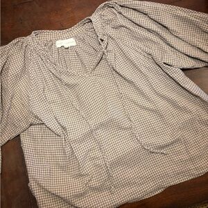 Daughters of India Gingham Blouse in Brown and Cream